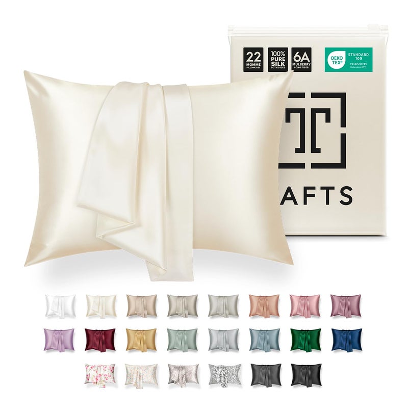 Tafts Pillow Cases - 22mm 100% Pure Mulberry 6A Silk Pillowcase for Hair & Skin with Zipper Closure, Cooling, Natural, Organic, Double Sided Silk Pillow Case (Ivory White, Queen 20x30 1pc) - Image 1